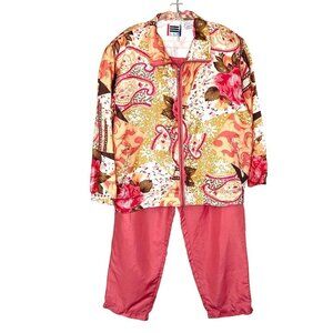 VINTAGE EVR DIV ROUSSO APPAREL GROUP SILK TRACK SUIT JACKET & PANTS - PETITE L